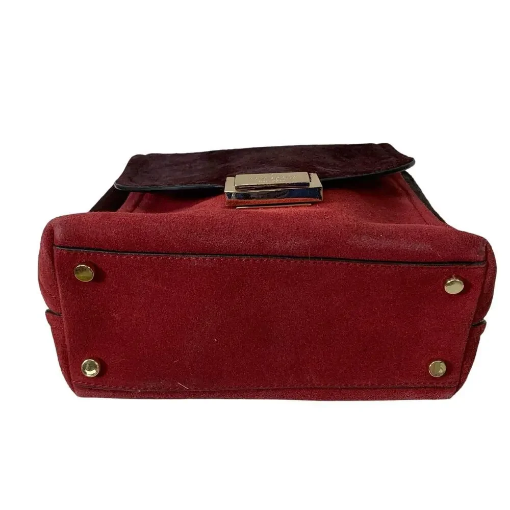 Kate Spade Red Plum Bordeaux Keran Miro Street Calfhair fur Leather Satchel $398